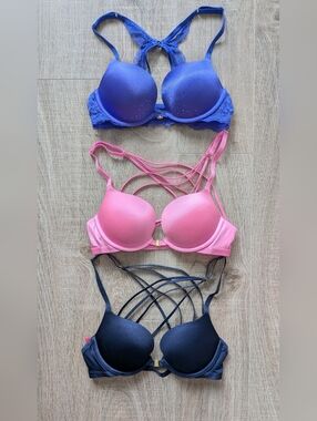 NWOT Lot x3 La Senza Pink, Blue, Purple Rhinestone Beyond Sexy Push-up Bra 32B